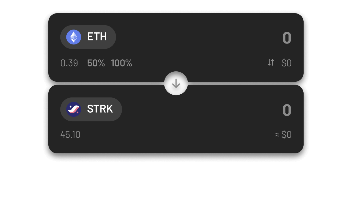 Ready Wallet Swap ETH to STRK